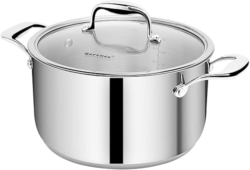 Miniatura 1 de Rorence Olla de acero inoxidable olla de 6 cuartos de galón con asas de acero inoxidable, fondo de cápsula y tapa de vidrio templado..