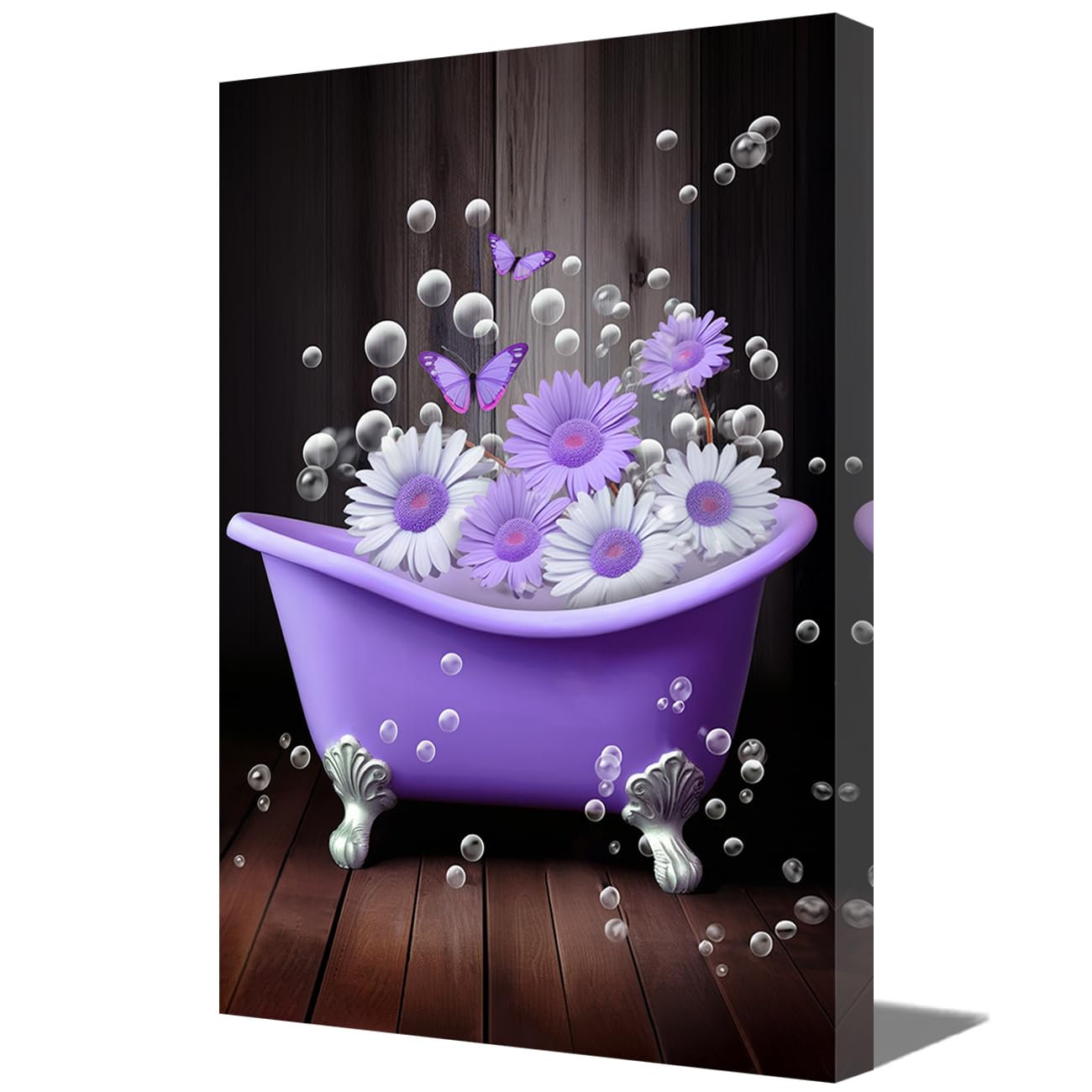 LMYSXAOZ Bathroom Wall Art Rustic Purple Daisy Flower Picture Prints on Canvas in Bathtub Painting for Farmhouse Home Decor (Purple,16.00" x 24.00")