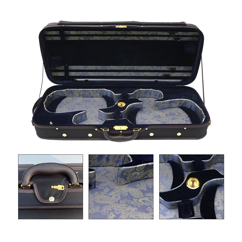 Custodia per violino doppia, in legno, per due violini 4/4, dimensioni standard, in nylon Oxford, interno in seta con cinturino posteriore (interno blu)