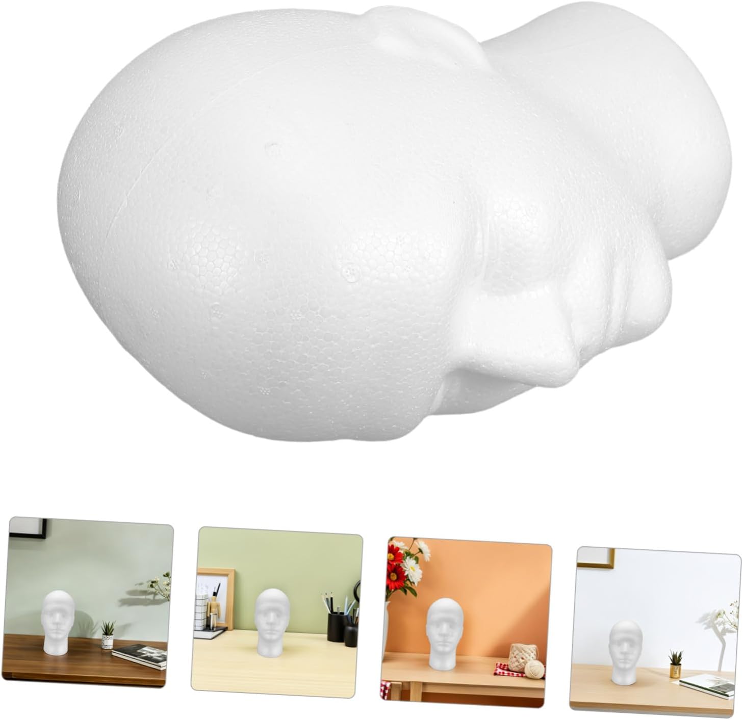 ABOOFAN 2pcs White Male Mannequin Foam Heads for Wig and Hat Display, Sturdy Foam Material with Realistic Form, Professional-grade Detailing for Retail Settings and Tabletop Display