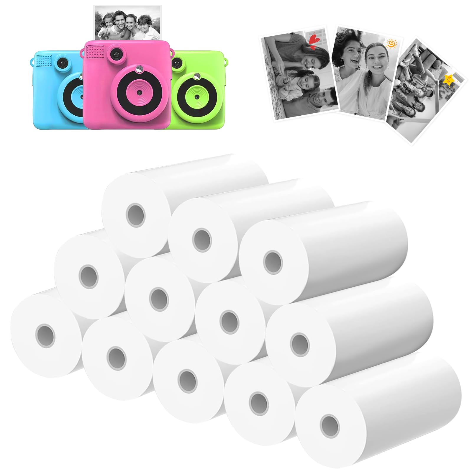 12 Rolls Kids Camera Paper Roll 2.2Inch Kids Camera Instant Print Paper