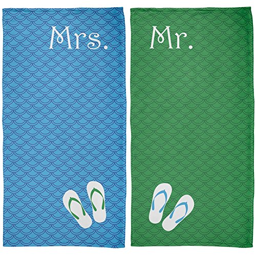Old Glory Mr & Mrs Honeymoon Blue & Green All Over Beach Towel Set #TOP15