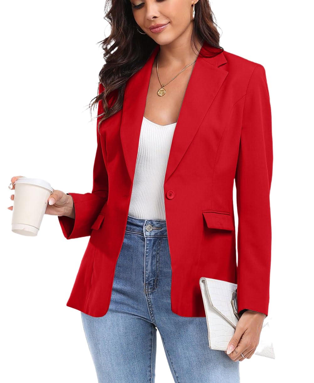 Womens Casual Blazer Work Office Blazer for Women One Button Business Suit Blazer Jackets Petite