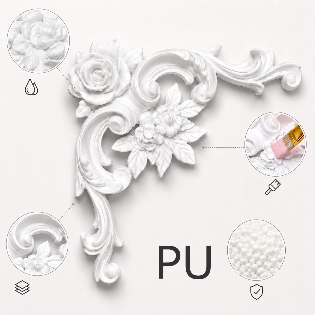 Moldura De Pared De Esquina para Techo Armario Puerta Cama Tocador Espejo 18cmx18cm,20m