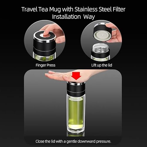 Miniatura 7 de Botella infusora de té, taza de té de vidrio borosilicato de doble pared con filtro de acero inoxidable, vaso de té con difusor de té, taza de té
