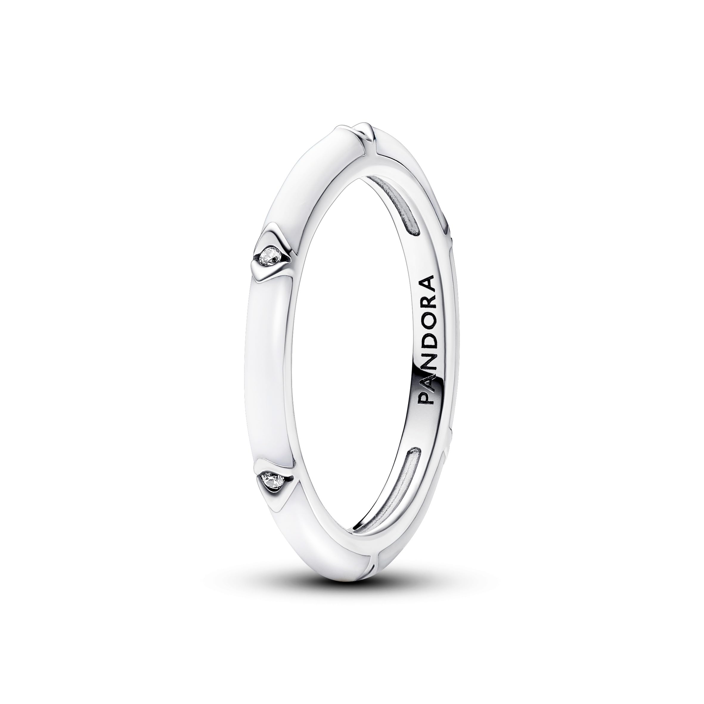 PANDORAME Anillo de plata de ley con circonitas cúbicas transparentes y esmalte blanco, talla 52