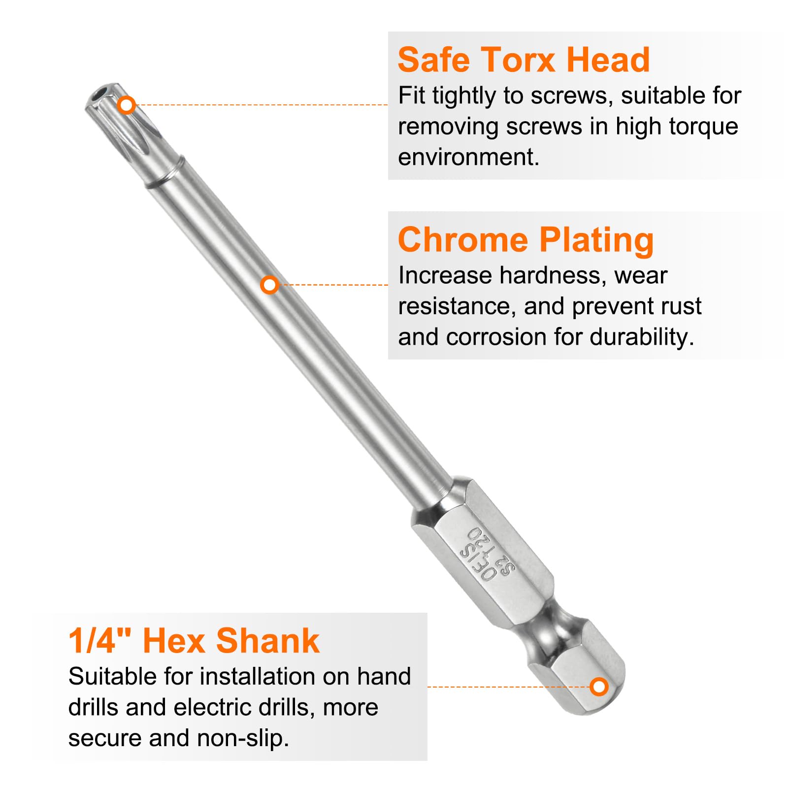 QUARKZMAN 3 stuks T27 Torx bitset, 2,56 inch (65 mm) lang, 1/4 inch