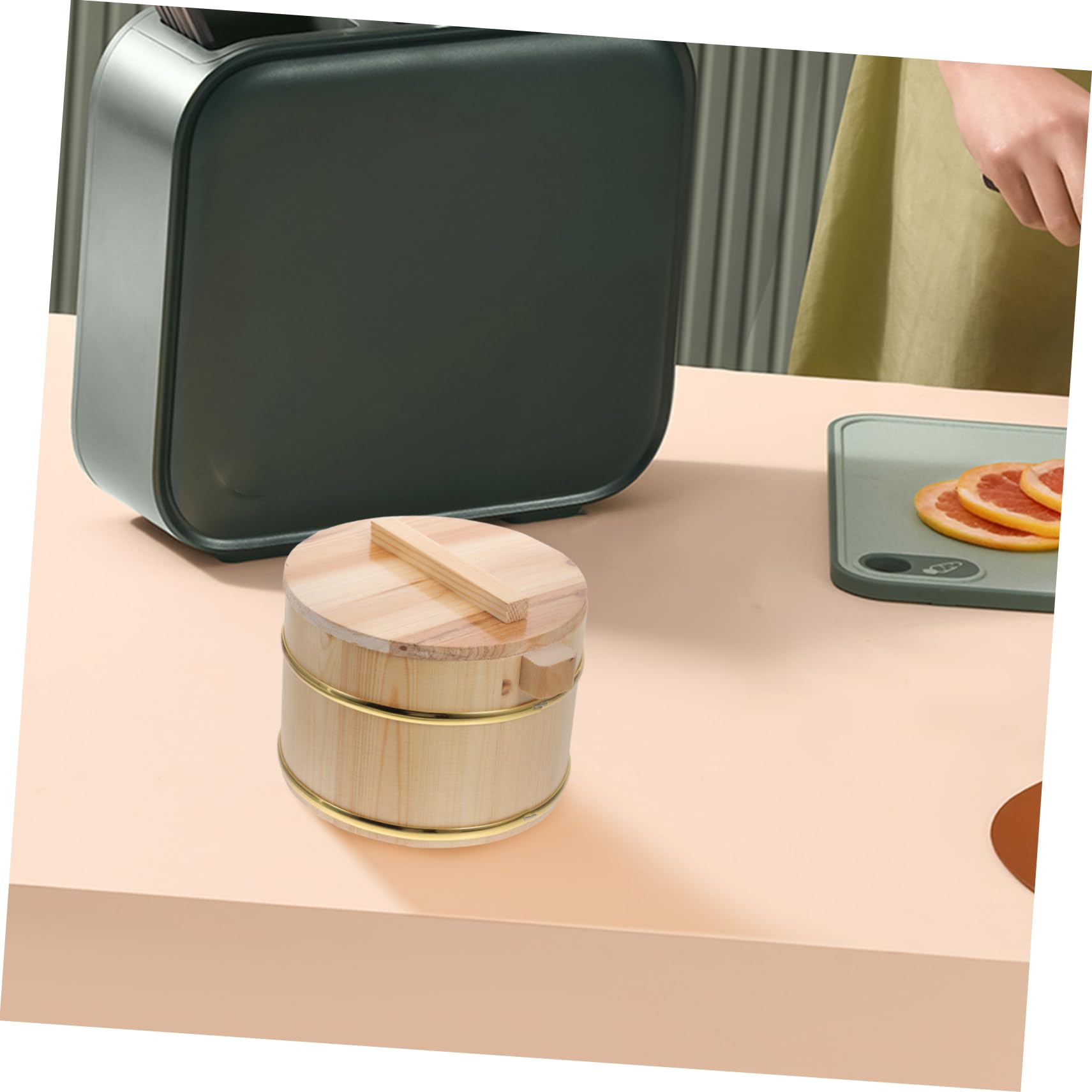 Alipis Secchio per Riso in Legno Coperchio per Sushi Contenitore Rotondo per Conservazione Alimentare in Cucina per Barbecue e Servizio