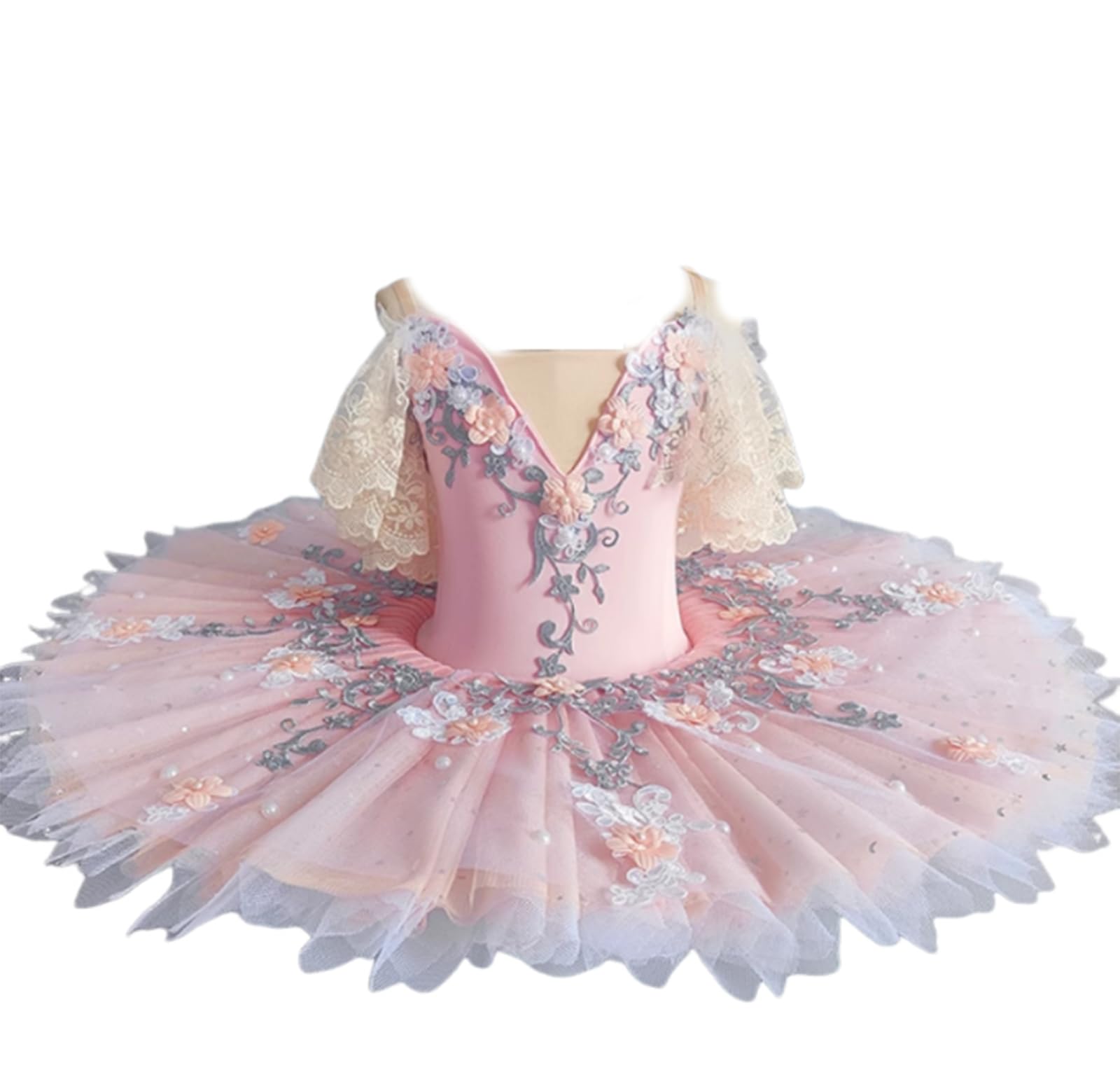 EFLALYHG Mädchen Professionelles Ballett Tutu Kleid Kinder Blumen Prinzessin Platter Pfannkuchen Schwanensee Ballerina Bühnentanz Wettbewerb Kostüm