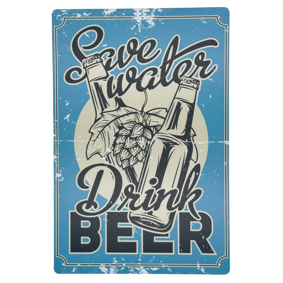 Second Ave Funny Joke Save Water Drink Beer Metal Tin Retro Rectangle Home Bar Pub Wall Sign Plaque 30x20cm