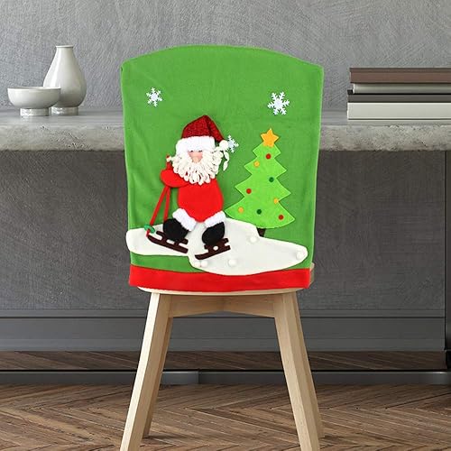 Miniatura 6 de Juego de 4 tapas para silla de Navidad con diseño de Papá Noel rojo con tapa para silla de Papá Noel, diseño de copos de nieve, para cena, para