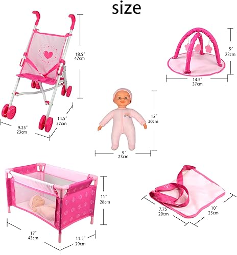 Miniatura 22 de Anivia Mueble de cama para muñecas, juguete de 2 funciones, cama de muñeca y columpios para muñecas de 18 pulgadas, cuna de muñeca con parte
