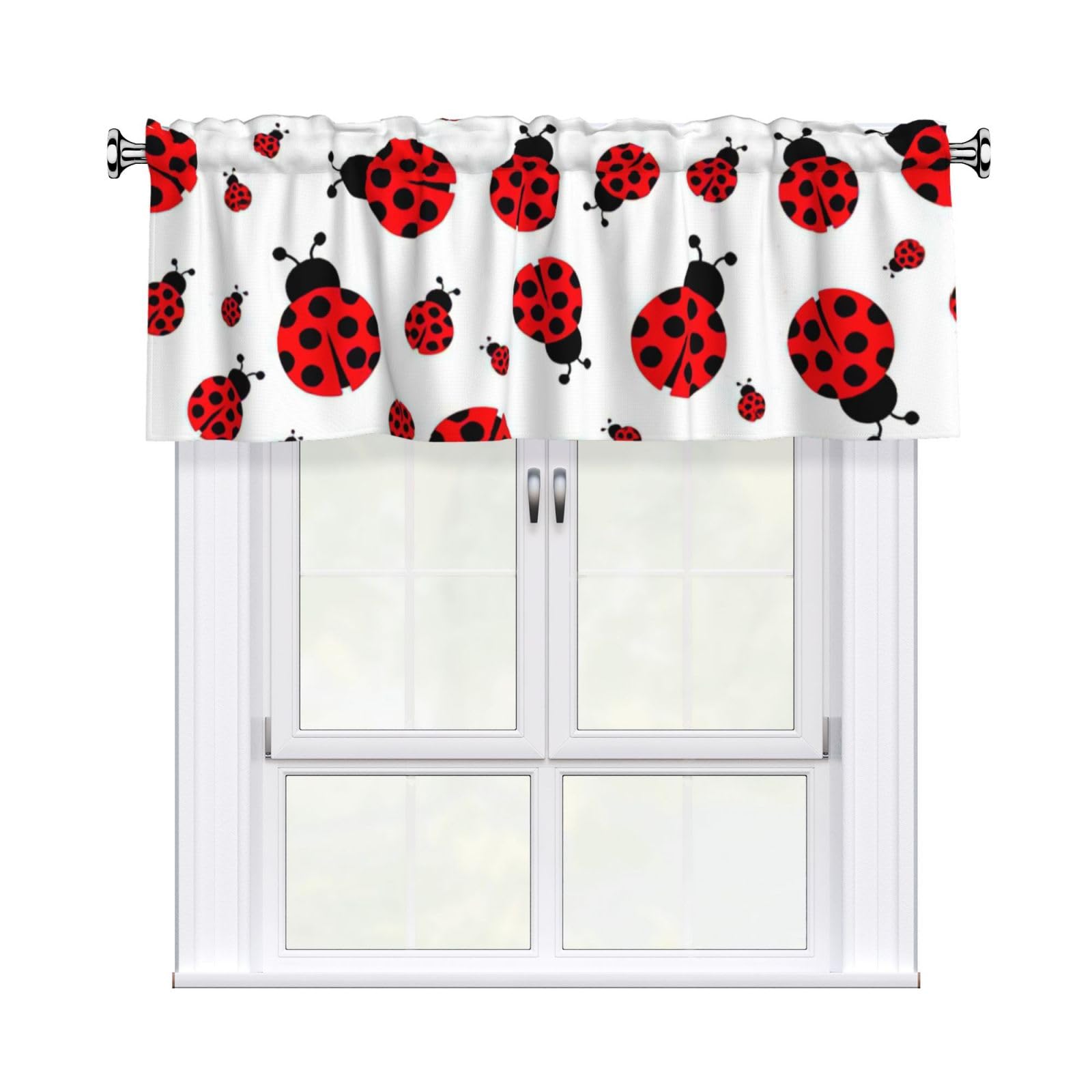 aacxzff Ladybug Print Curtain Valance 54"x18" (WxL) for Kitchens Bathrooms Bedrooms Balconies Living Rooms