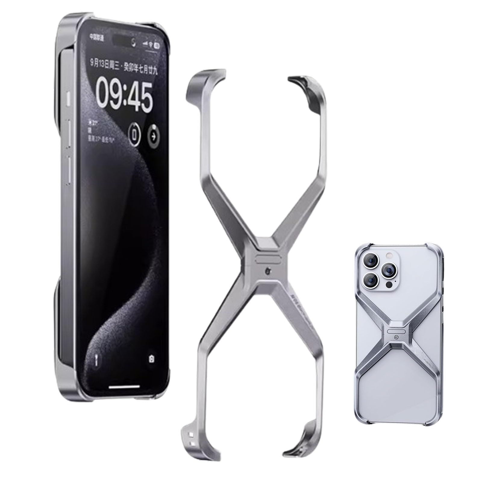 X Shape Anti-Fall Bare Phone Case, X Shaped Metal Frame for iPhone 13 1415 Pro Max, Dissipate Heat Aluminum Alloy Anti-Fall Metal Corner Pad Cases for iPhone (A,FOR 14PRO)