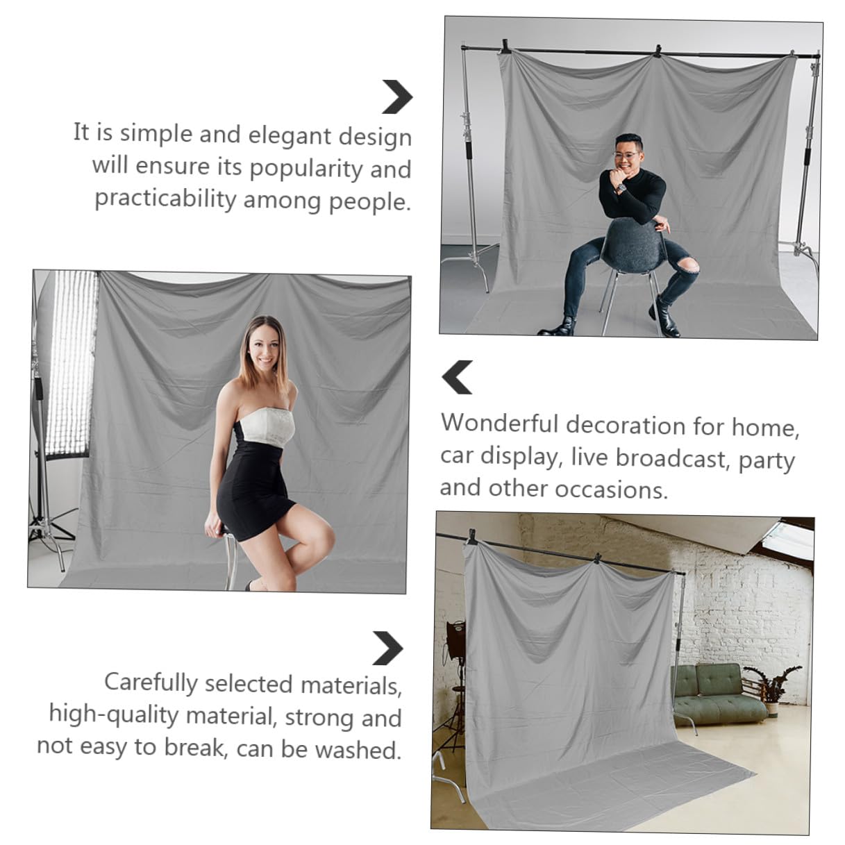 Zerodeko Sfondo per Fotografia Grigio in Cotone Poliestere Spesso, Resistente e Lavabile, per Studio Fotografico e Decorazioni per Banchetti