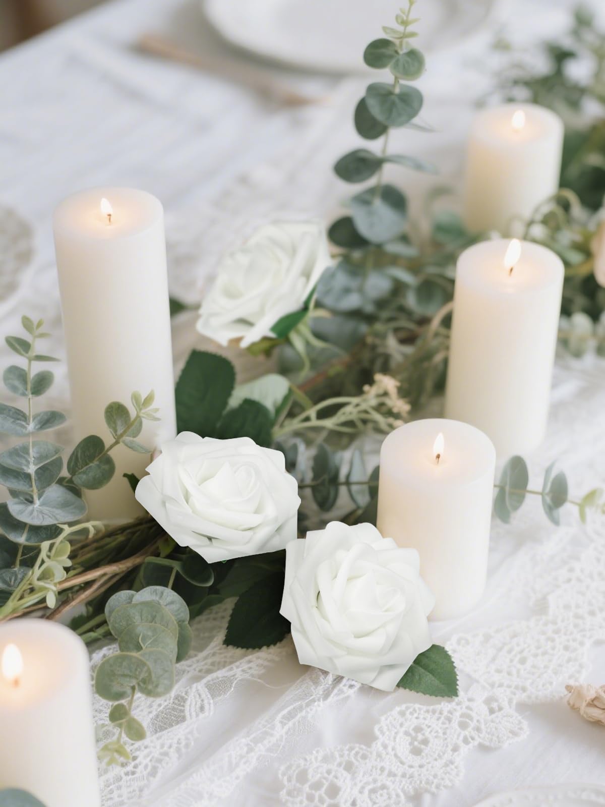 LEUCHTAMOR 25Pcs Artificial Roses Flowers Ivory Foam Roses Real Touch Fake Rose Heads for DIY Flower Garland Baby Shower Wedding Bridal Bouquets Table Floral Arrangement Party Home Decoration - Image 2