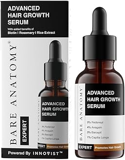 Bare Anatomy Advanced Hair Growth Serum | 3% Redensyl, 4% Anagain, 3% Baicapil, 1% Capilia Longa, Rosemary, Biotin & Rice Water | Controls Hair Fall & Supports Hair Density | for Women & Men | 30ml