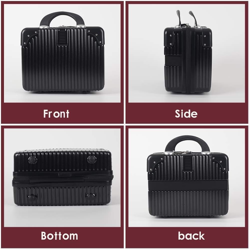 Image of ABS Hard Shell Cosmetic Travel Hand Luggage Portable Carrying Makeup Case Suitcase Organizer Box Vanity Mini Suitcase Small Accessory Bag, 30 cm, No Wheels (Black)