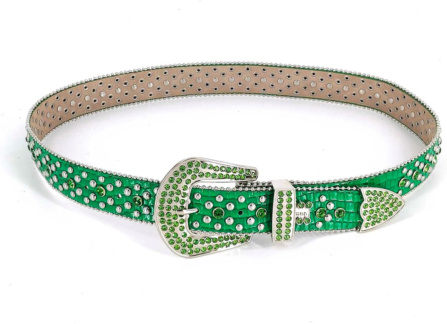 Rivet Hip-Hop Leather Belt Rhinestone Belt Dancing Party Waistband Mens Green