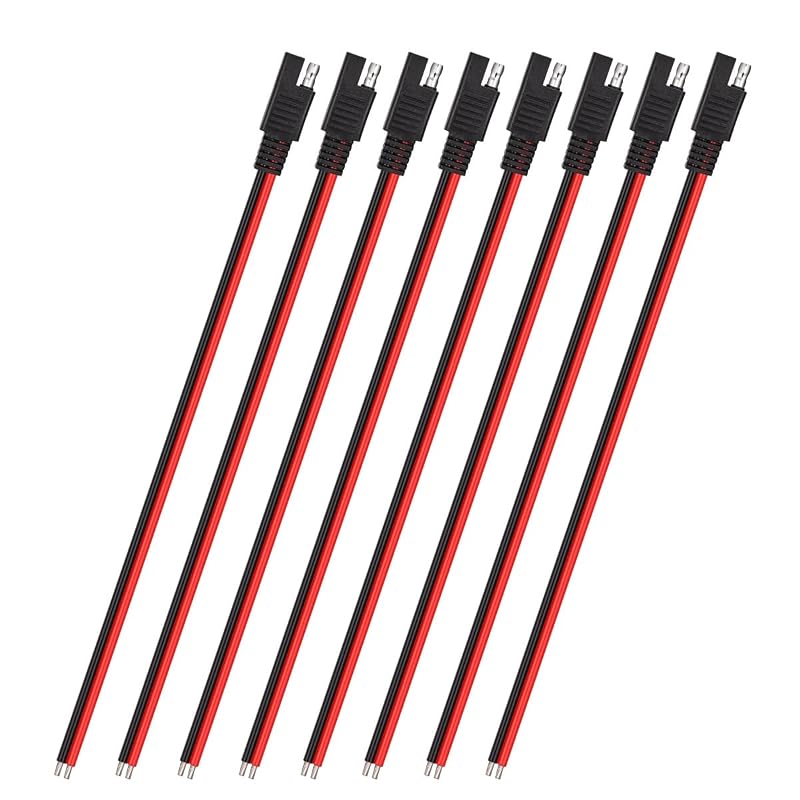 Kit com 8 Cabos Pigtail com Conector SAE de 2 Pinos ELFCULB, 14 AWG e 30,5 cm, Macho para Fêmea