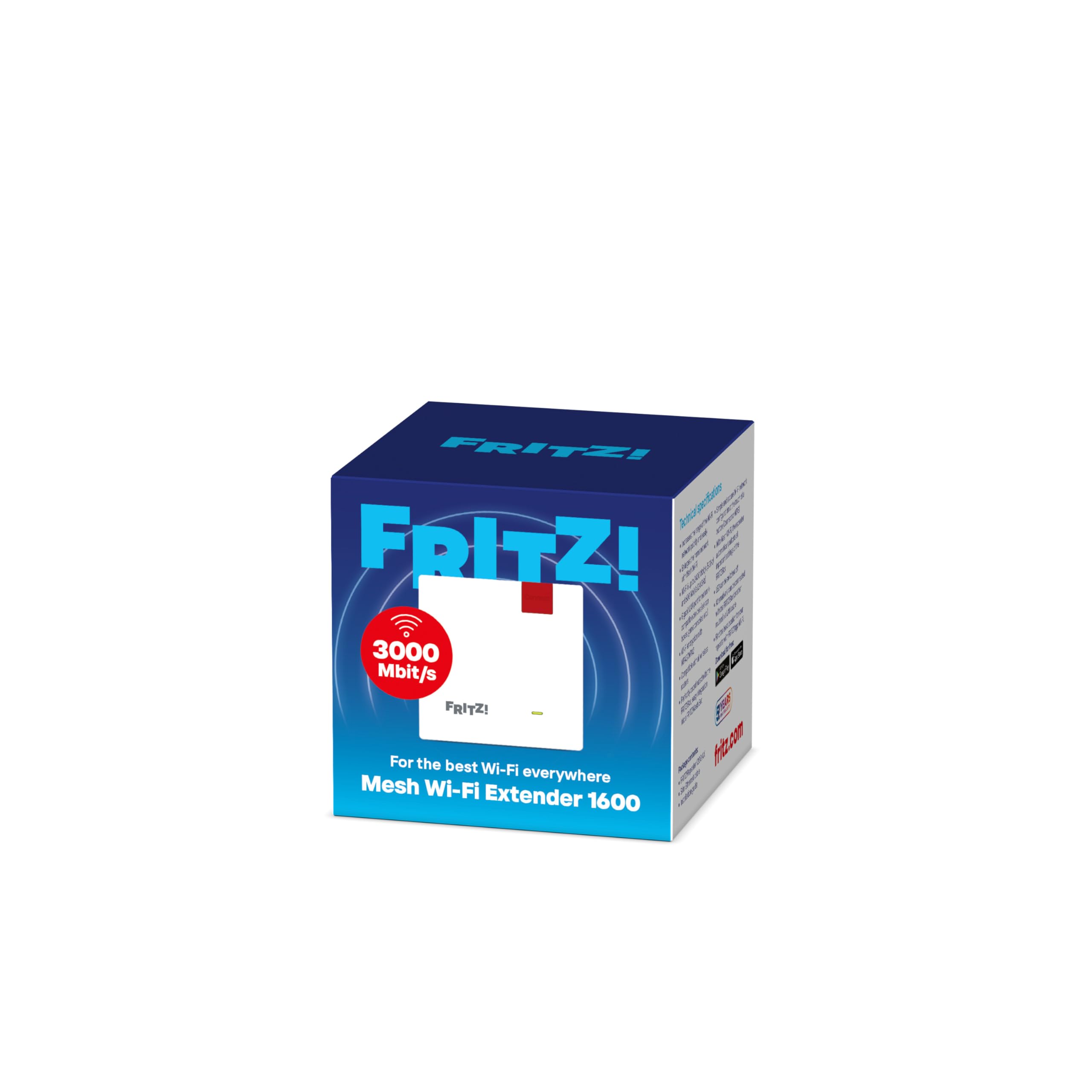 FRITZ!Mesh WLAN-Repeater 1600 | WLAN-Erweiterung mit bis zu 3 GBit/s | Wi-Fi 6 | Kompakt und zuverlässig | innovatives WLAN-Mesh-Netzwerk | einfache Konfiguration | Hohes Sicherheitsniveau dank WPA3/2