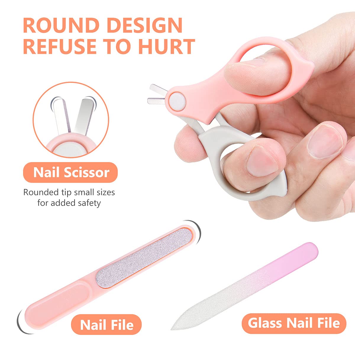 Vicloon Kit per La Cura Del Bambino, 6-in-1 Kit per Unghie Neonati, Set Manicure Neonati con Lima per Unghie in Vetro, Forbicine, Tagliaunghie, Lima per Unghie, Pinzetta e Pulisci Orecchie (Rosa)