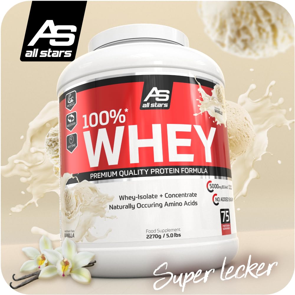 ALL STARS 100% Whey Protein Pulver 2270g Vanilla - Cremiger Shake mit bis zu 80% Eiweiß, Enthält wertvolle Aminosäuren, Fettarm & kohlenhydratarm - 3