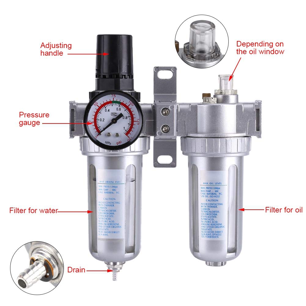 Regolatore del compressore d'Aria, SFC300 3/8 '' Regolatore del Filtro del compressore d'Aria Strumento separatore per la Pulizia della Trappola dell'Acqua