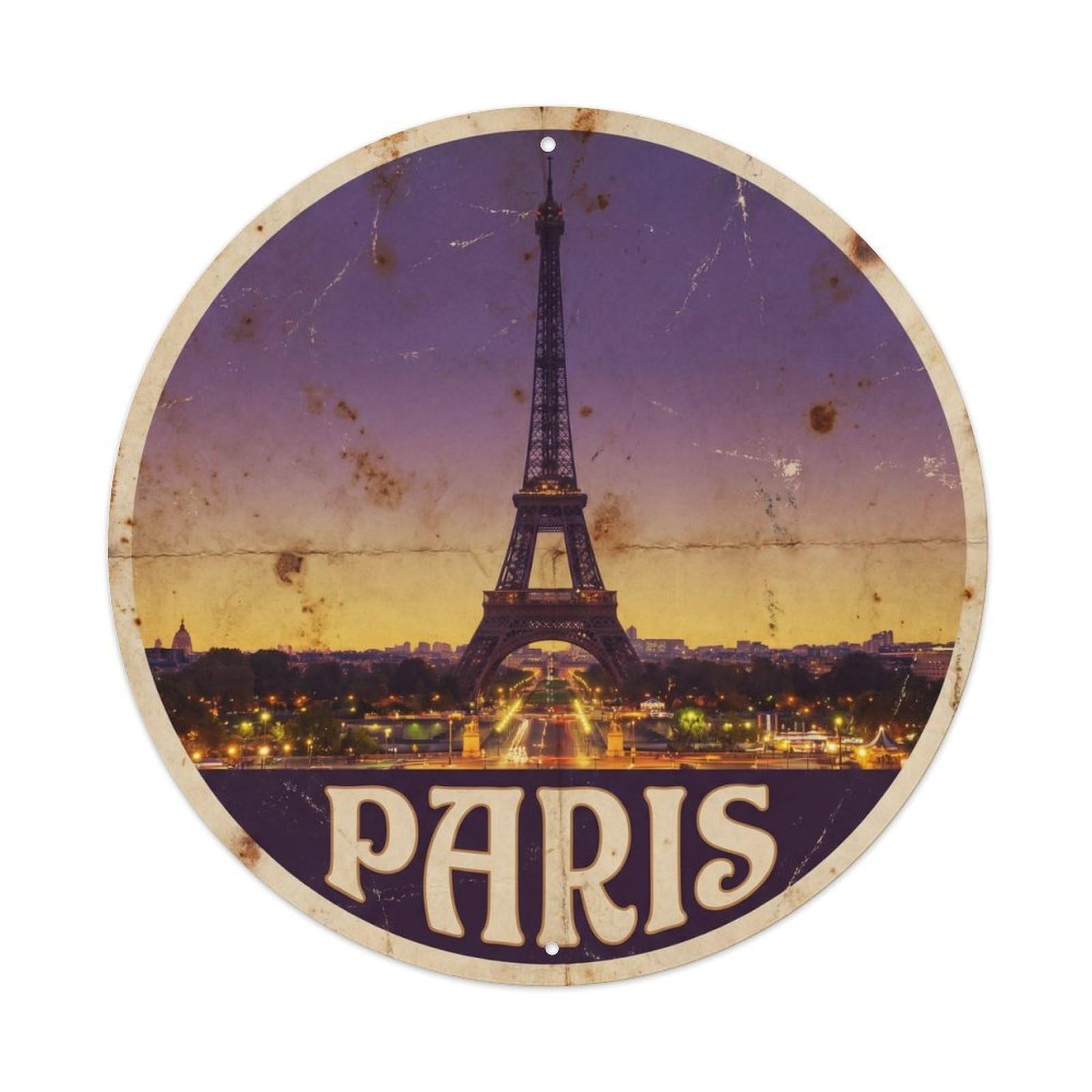 Vintage Travel Parisian Eiffel Twilight Metal Tin Sign Plaque