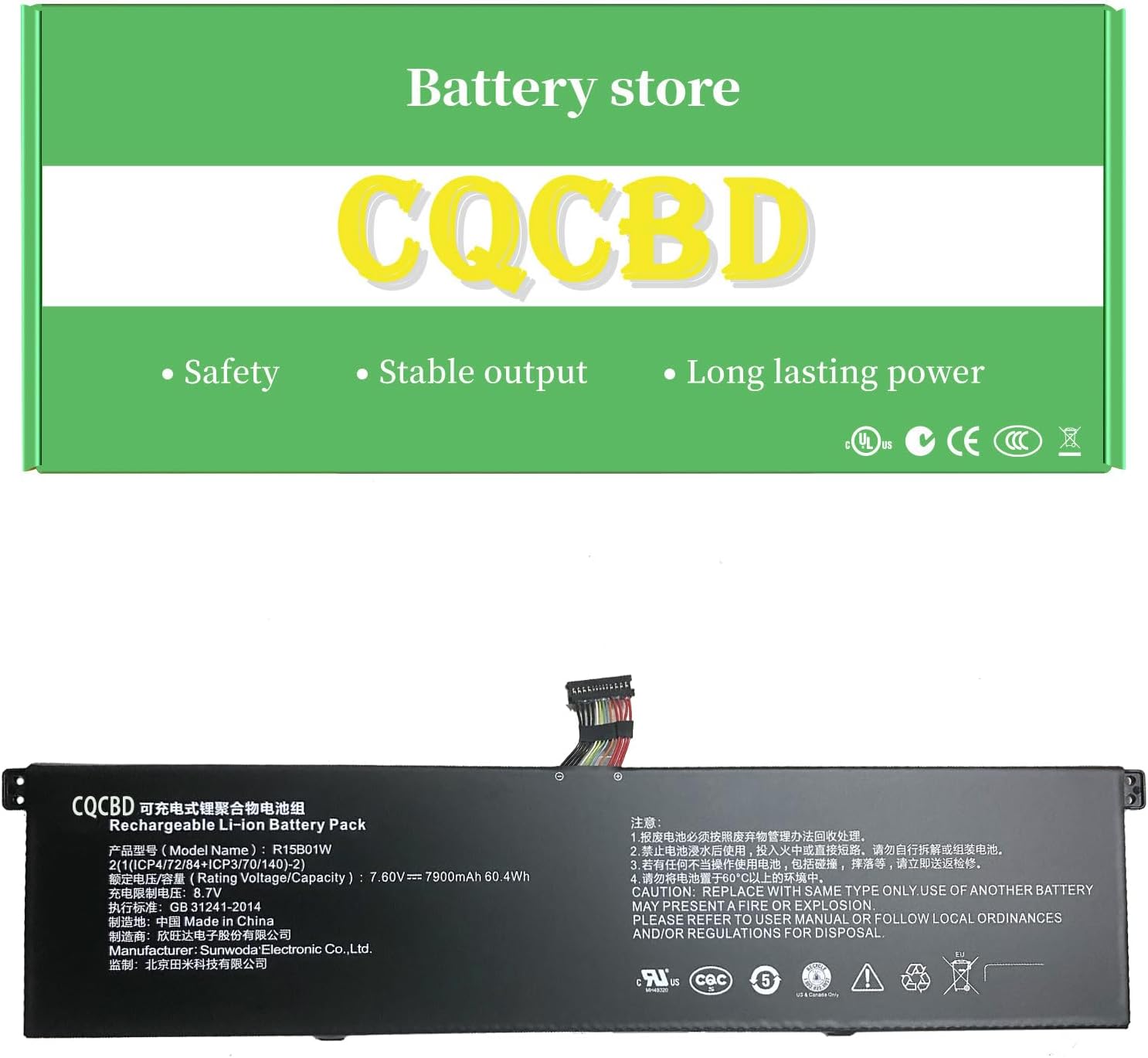 CQCQ R15B01W Battery for Xiaomi Mi Pro GTX 15.6 inch i3 i5 i7 TM1701 171501-AL 171501-AF 171501-AQ Series Notebook Loptop (7.68V 60.2Wh/7850mAh)