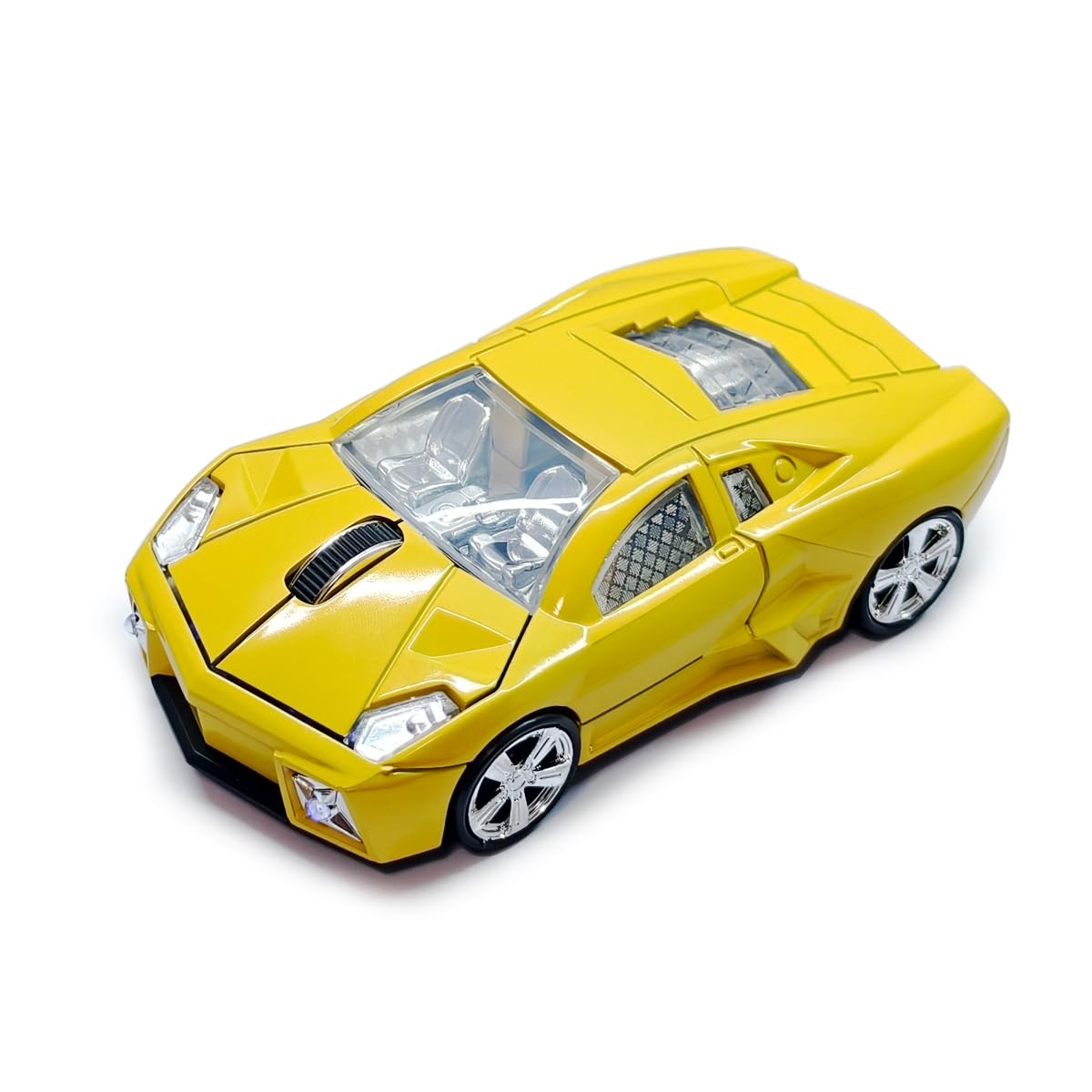 Wireless Sports Car Shaped Mouse Computer Mice Optical 2.4GHz with Headlight 1600DPI for PC Laptop MAC (Yellow)