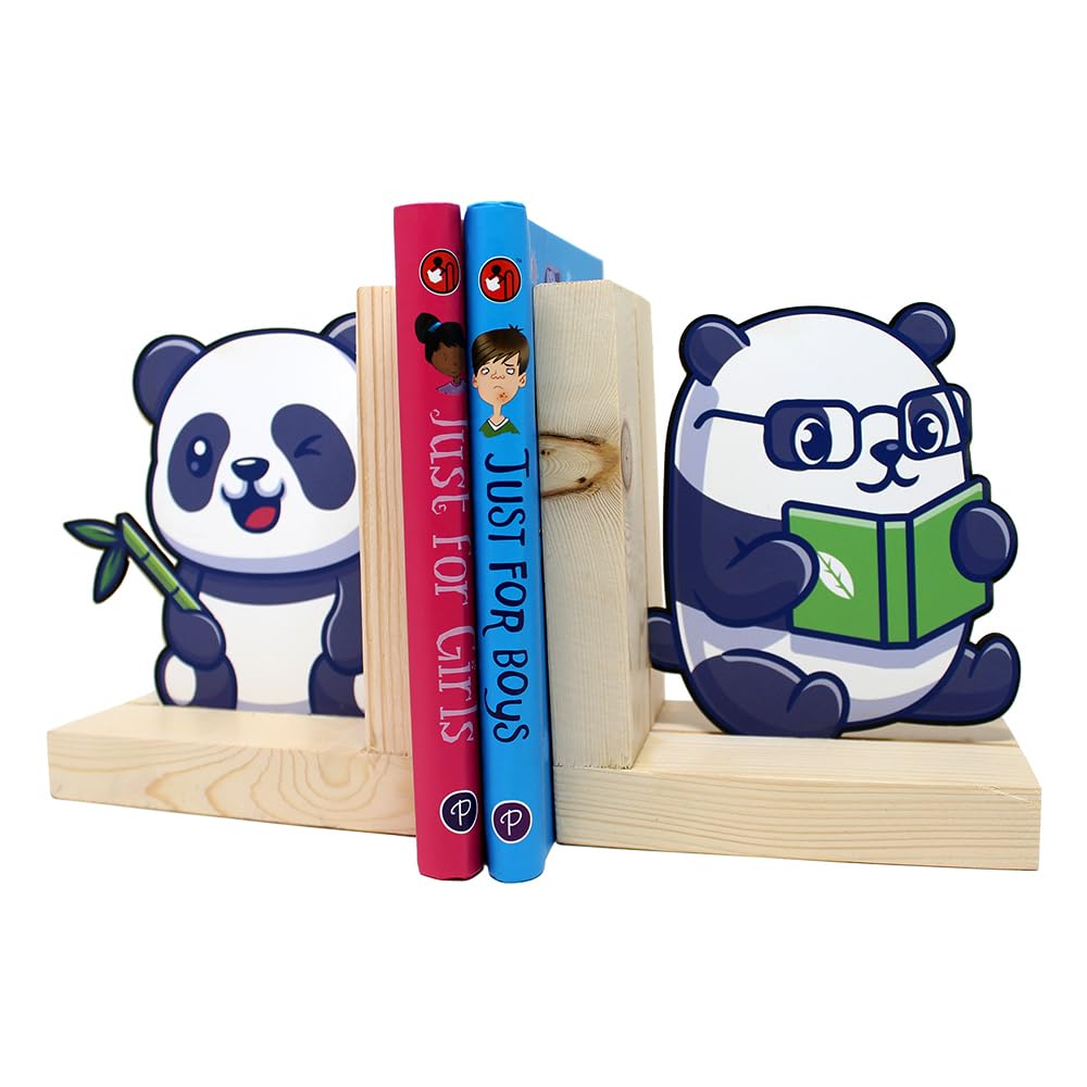 The Rosette Imprint Shaped Wooden Bookend for Kids - Fun Decorative Book Holder for Children's Shelf - Sturdy & Child-Safe Room Décor - Panda Design 2