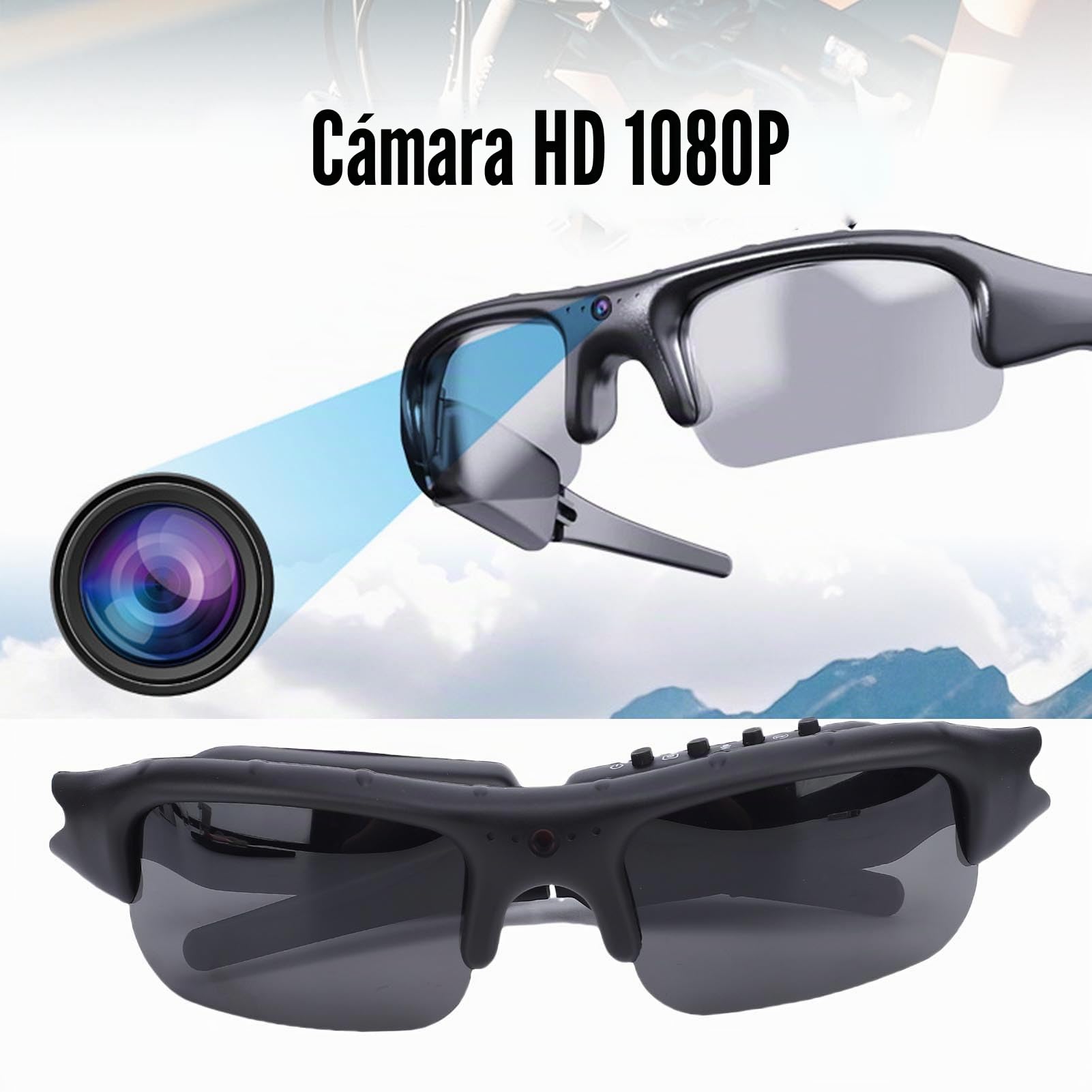 Gafas con cámara HD 1080P Estabilización Inteligente Lente Gran Angular para Actividades al Aire Ciclismo Deportes [Lente polarizada]