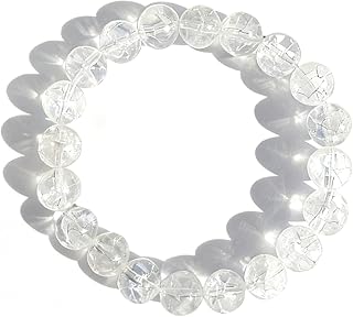 Himalayan Snow White Crystal Bracelet for Women - 10mm "Broken Ice" Natural Clear Quartz Gemstone Single Strand Stretch Bracelet