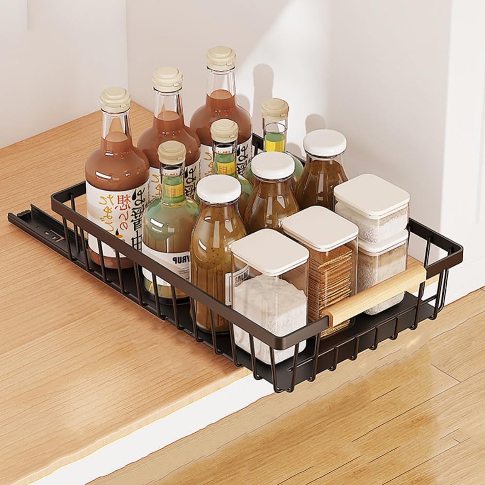 GarveeLife Telescopic Drawer Extendable Drawer for Kitchen Cupboard Organiser Metal Slide Out Drawers Kitchen Pantry