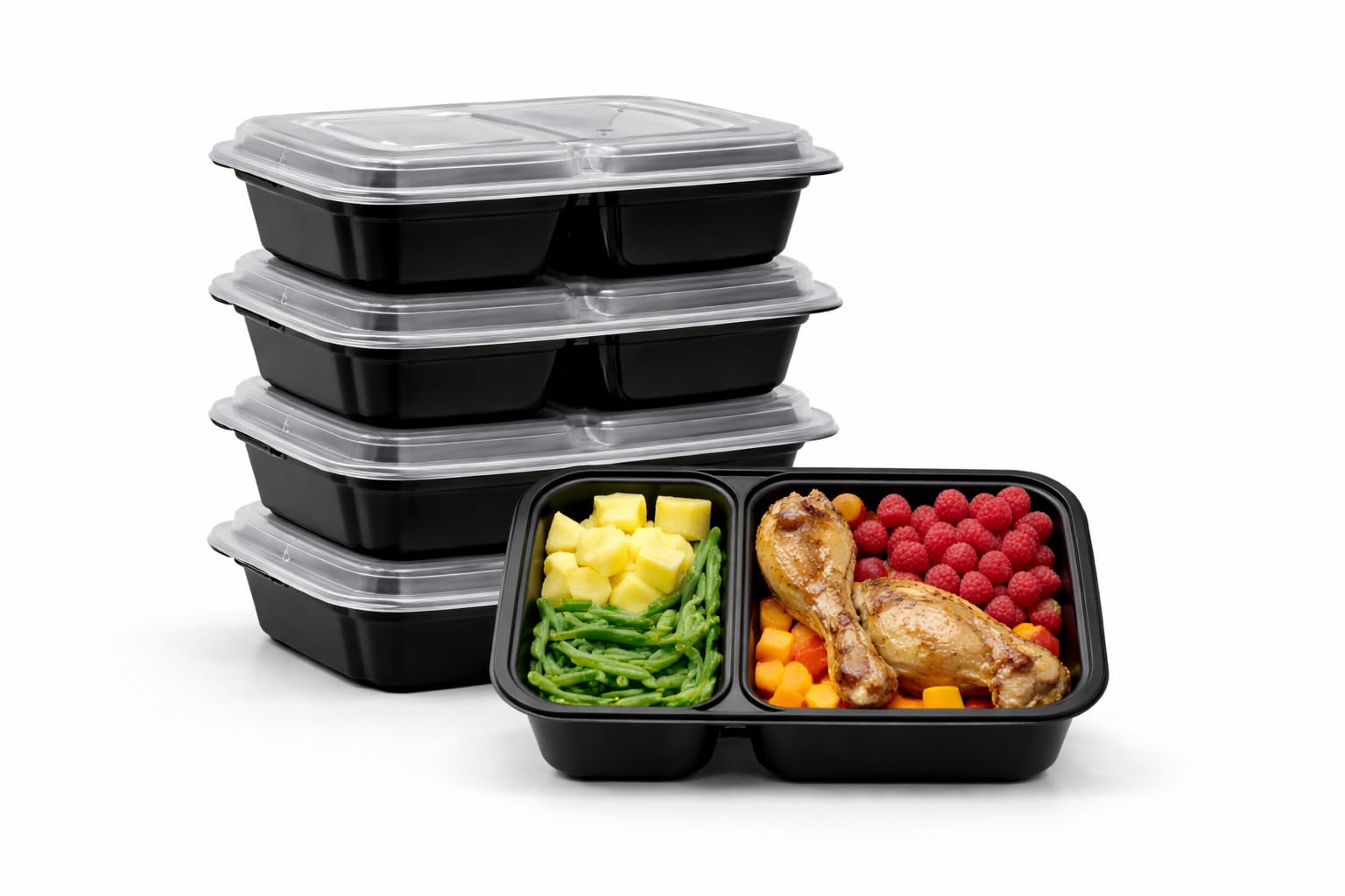 e-lite® 24oz 2 Compartment Meal Prep Containers with Lids | Disposable Food Prep Containers | Microwave Freezer Safe Portion Control Takeaway Containers (15)