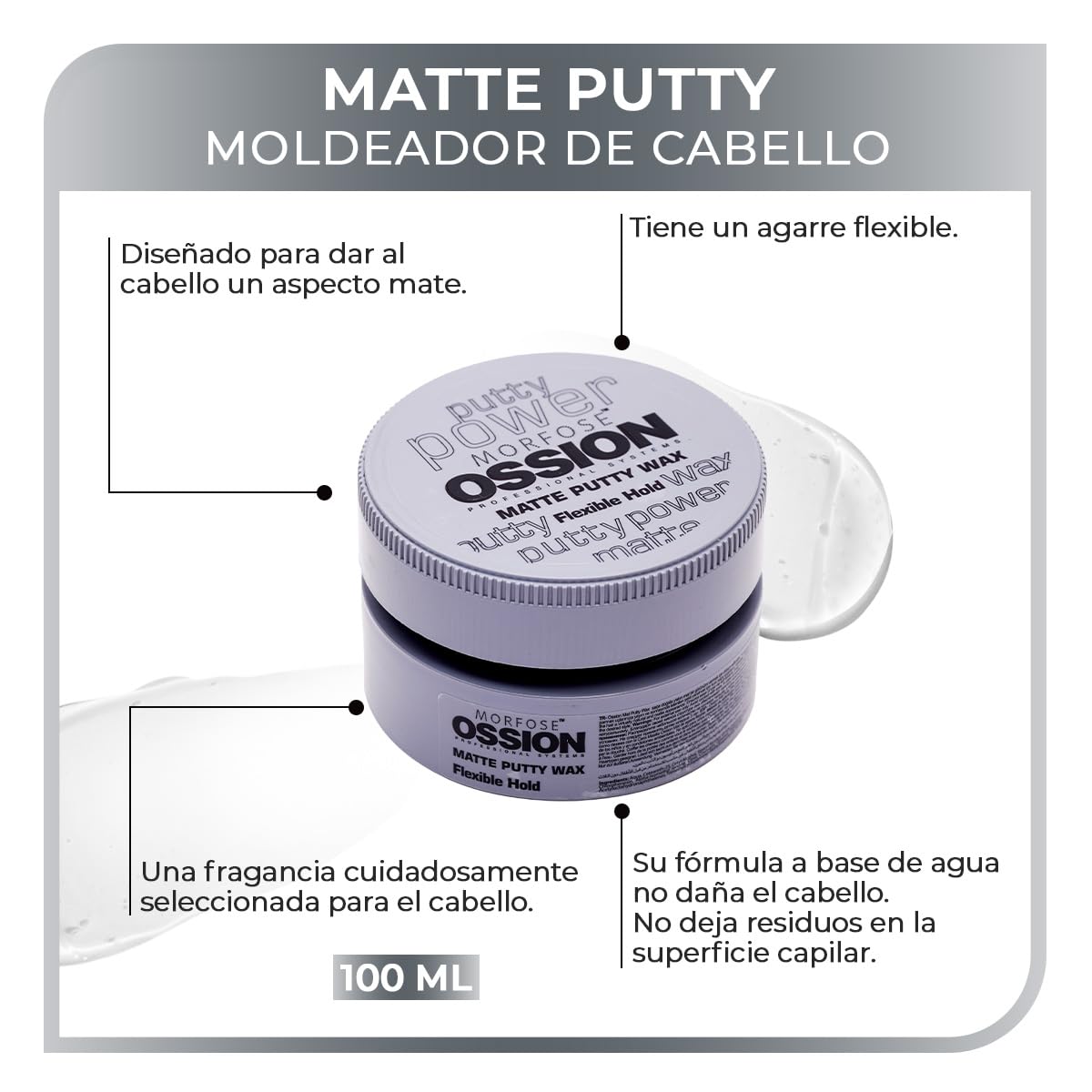 Morfose Ossion Matte Putty Hair Styling Wax 100 ml - Cera Para Peinar El Cabello De Fijación Flexible