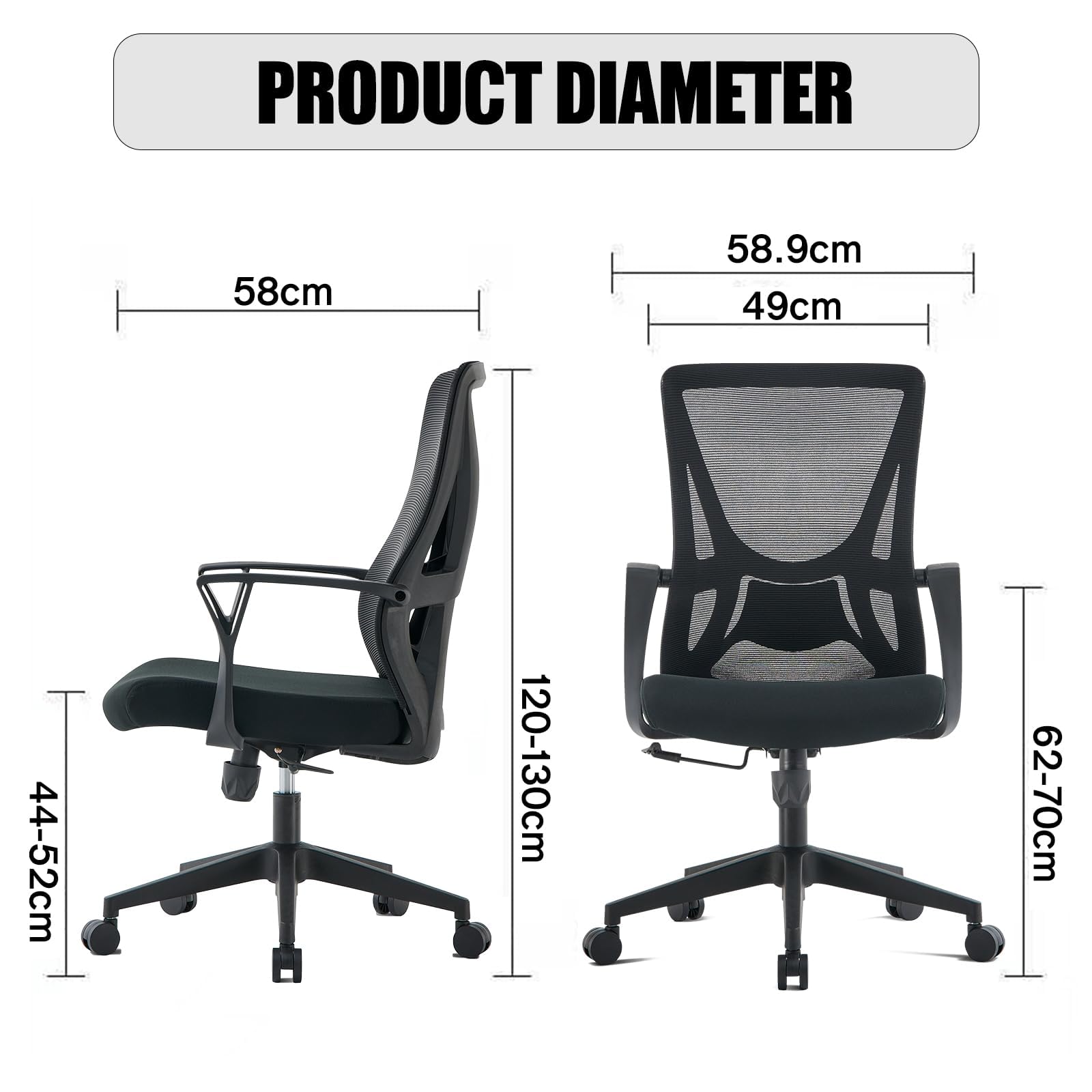 VOFFOV Office Chair Ergonomic Computer Chair Adjustable Desk Chair with Lumbar Support Armrest, Swivel Mesh Task Gaming Chair for Home Office Study (Black)