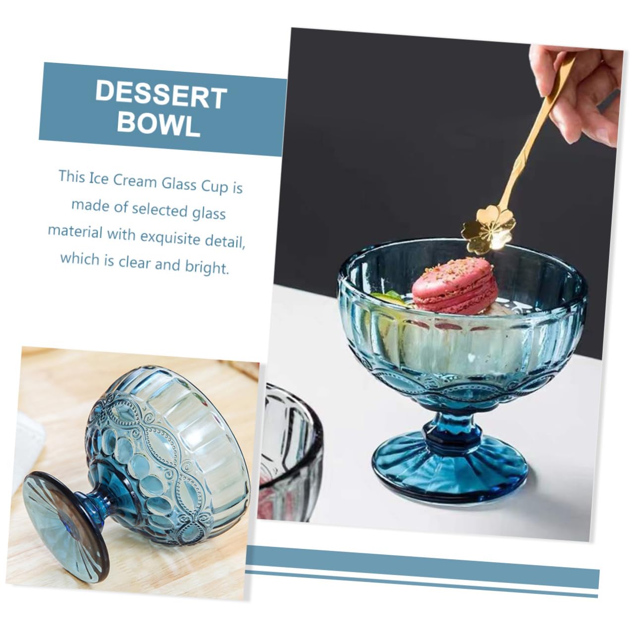 DECHOUS Transparente Eisbecher und Sicher aus Glas 3 Stück Hitzebeständig mit Elegantem Blumenmuster für Festliche Anlässe und Restaurants