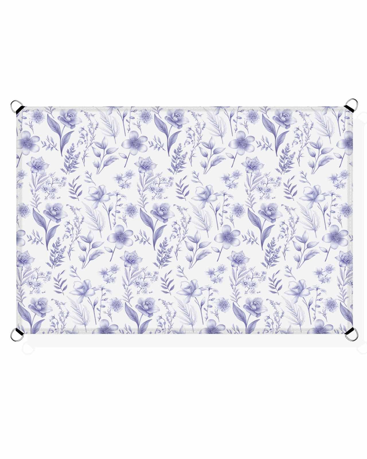 Purple Wildflower Sun Sail Shades Rectangle Canopy,Sunlight Block Heavy Duty Curved Backyard Shade Cover,Waterproof Sun Shades for Patios Garden Outdoor,6.5'x10' Floral Leaves Spring Garden Herbs