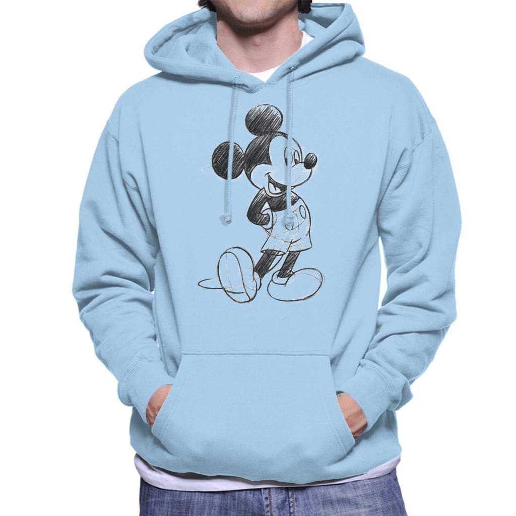 Disney Men's Sky Blue Mickey Mouse Sketch Drawing Hooded Sweatshirt