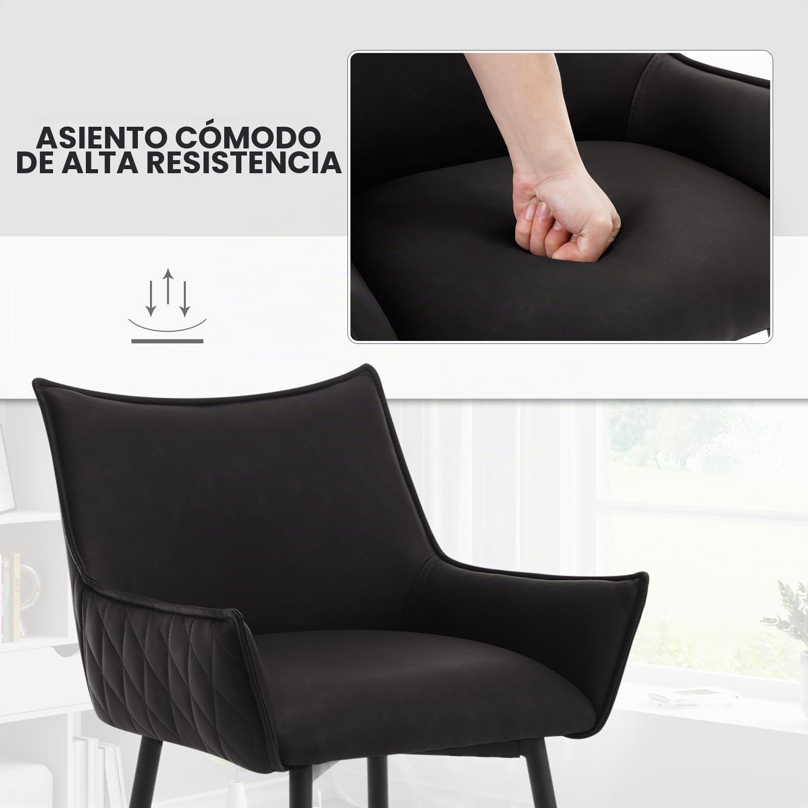 WOLTU Juego de 2 Taburetes de Bar con Respaldo Asiento PU, Antracita | para Comedor, Salón y Cafetería