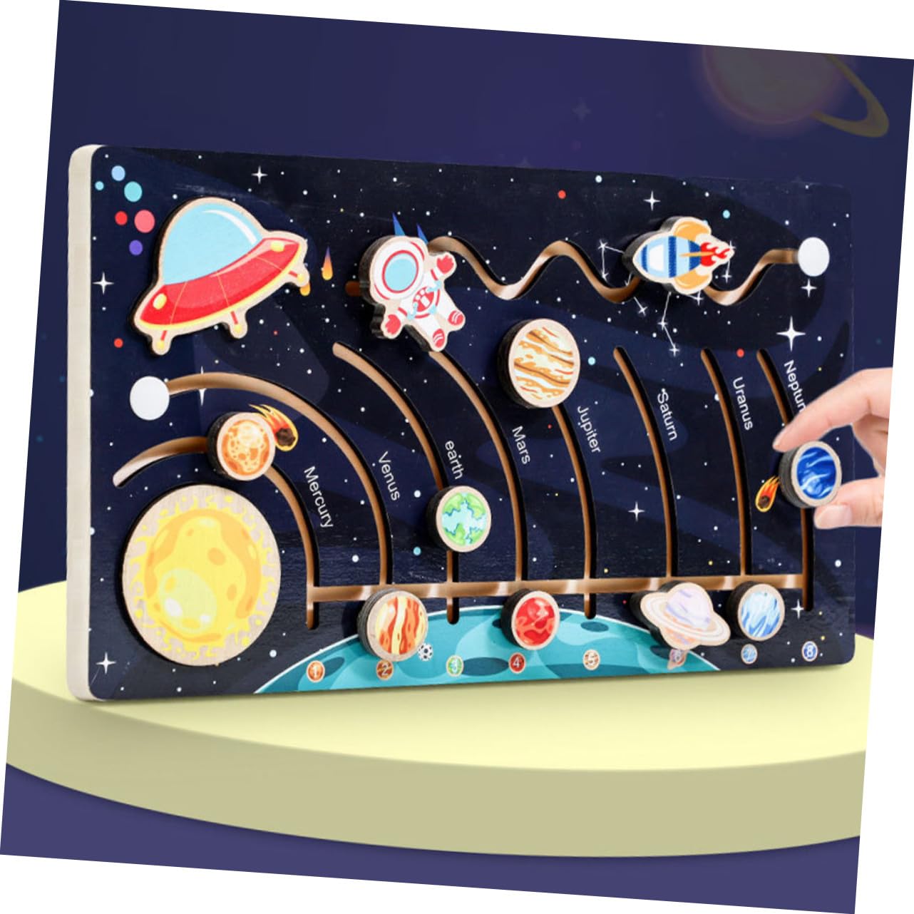 ifundom Puzzle Sistema Solare in Legno e Riconoscimento delle Forme per Bambini che Sviluppa Abilità Cognitive Pianeti Colorati, Gioco Educativo per Attività Prescolari