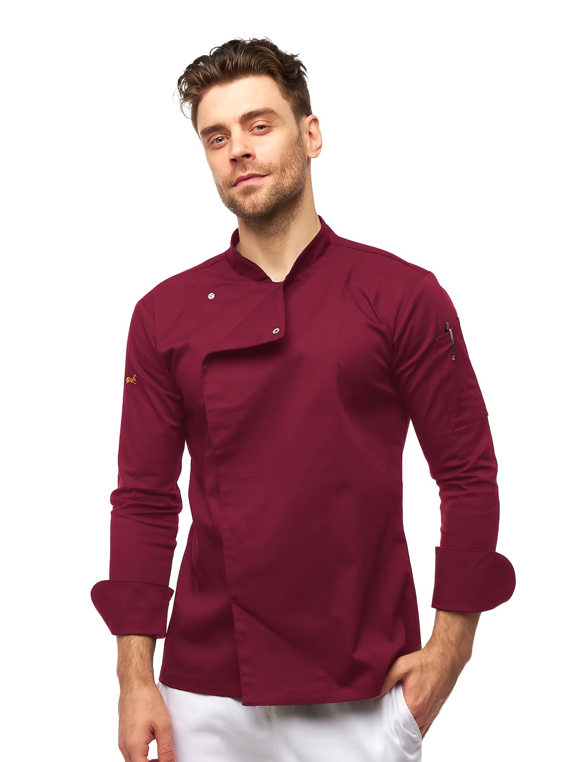 strongAnt Chaqueta de Chef de Manga Larga para Hombre, con Botones de Bola, Uniforme de Chef Ajustado, Chaqueta de Panadero