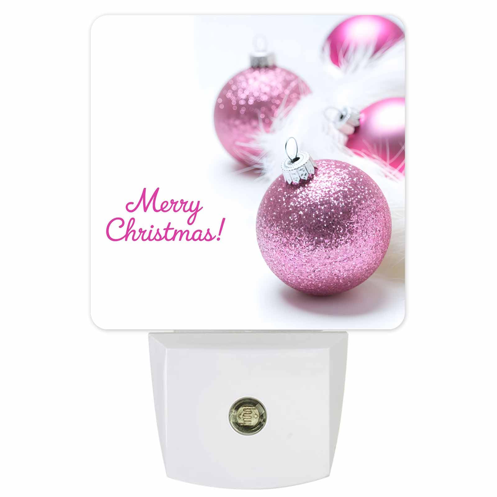 Merry Christmas Pink Ball Night Lights Pink Sparkle Shiny Balls Decoration LED Night Lamp with Auto Dusk-to-Dawn Sensor