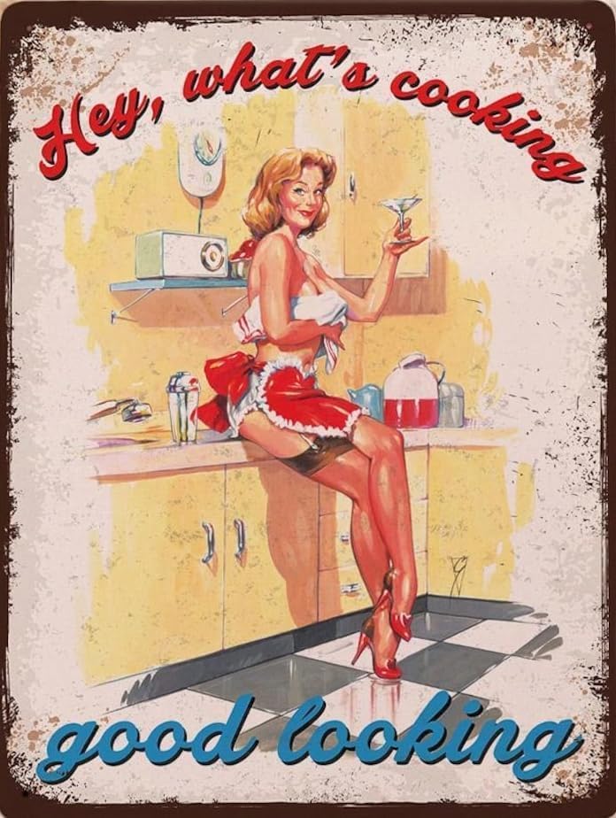 Letrero de metal vintage con texto en inglés What's Cooking con texto en inglés What's Cooking (What's Cooking) de metal para decoración de pared