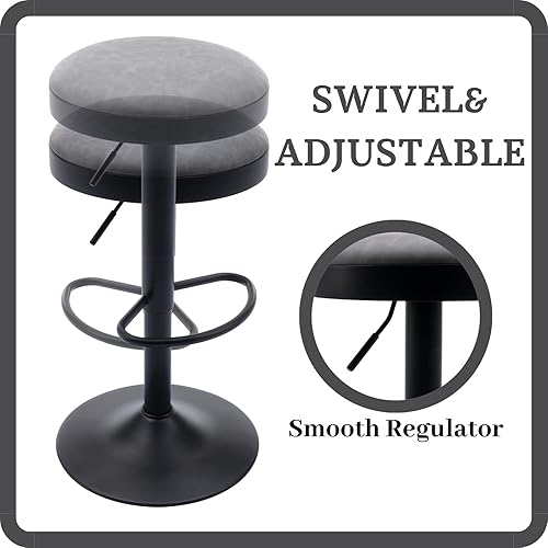 Miniatura 4 de CIMOO Taburetes de bar sin espalda redondos ajustables para encimera de cocina taburete giratorio de altura de bar silla de piel sintética silla de