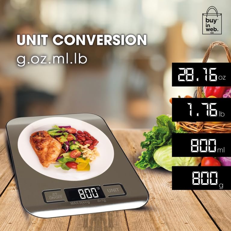 Miniatura 8 de BUY IN WEB Báscula de alimentos de Estados Unidos, báscula digital de cocina de acero inoxidable para gramos y onzas, para hacer dieta, hornear