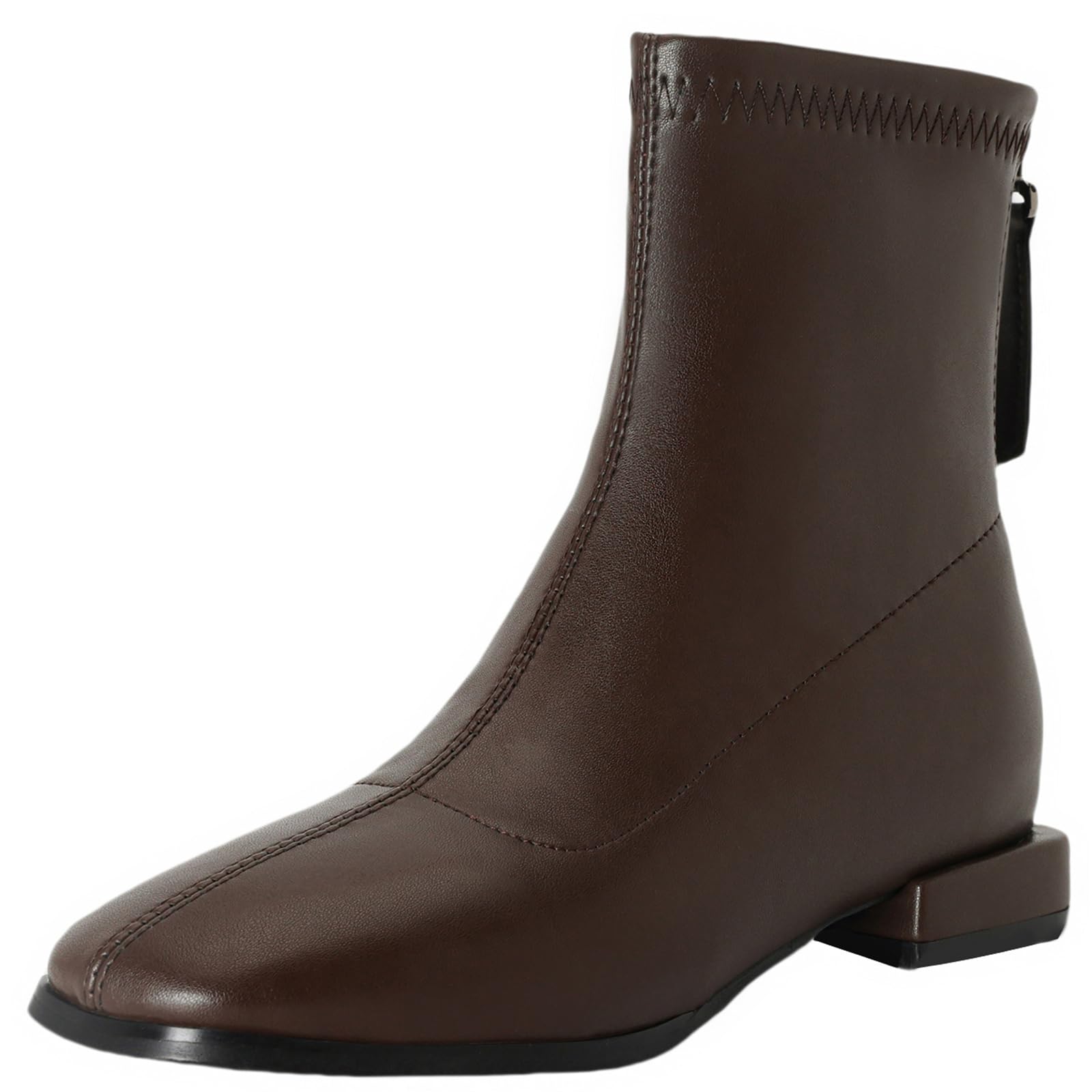 Womens Comfortable Low Heel Square Toe Short Boots Zipper Ankle Boots for Casual Outfits