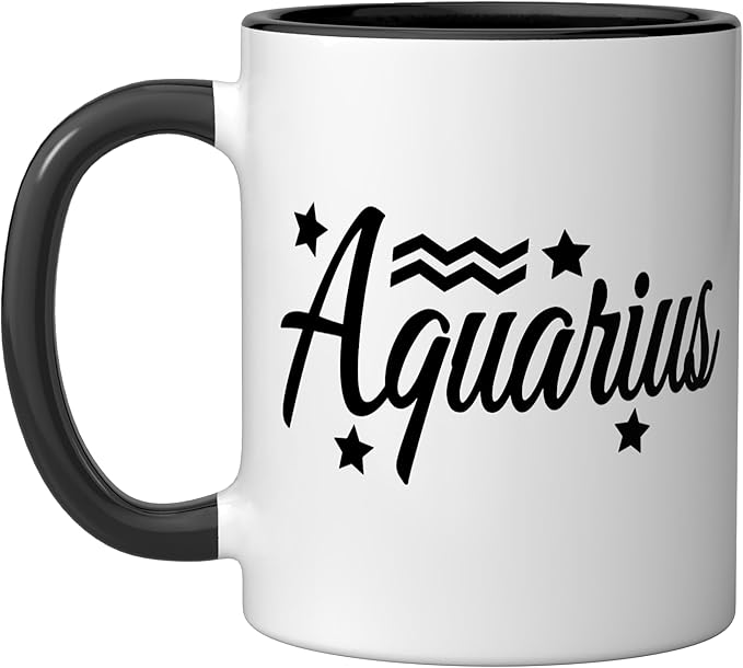 Aquarius Zodiac Sign Ceramic Mug, Black/White
